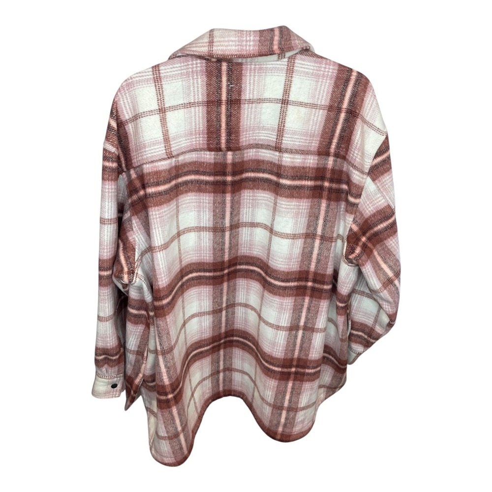 Old Navy Womens 2XL Plaid Flannel Shirt Jacket Shacket Button Up Pink Cream - Picture 7 of 7
